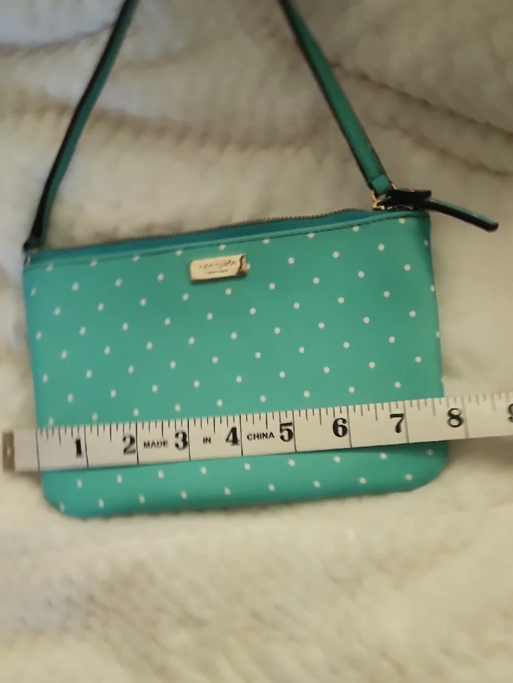 kate spade teal polka dot clutch/wristlet with strap